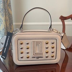 Karl Lagerfeld Cream Crossbody Bag with Gold and Silver Studs